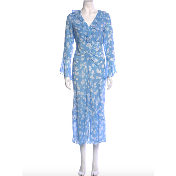 RIXO London Blue Indra Metallic Feather Print Midi Dress - Picture 4 of 15